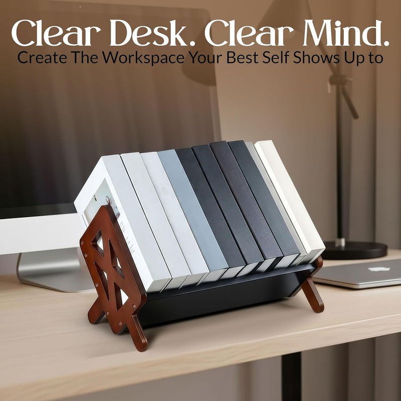 Bunkal Bamboo Desktop Bookshelf – Tilted Tabletop Bookshelf Organizer for Cookbooks, CDs, Magazines, Portable, Small Bookrack for Home, Dorm, or Office,15.75" x 8.86" x 9.17" - Image 4